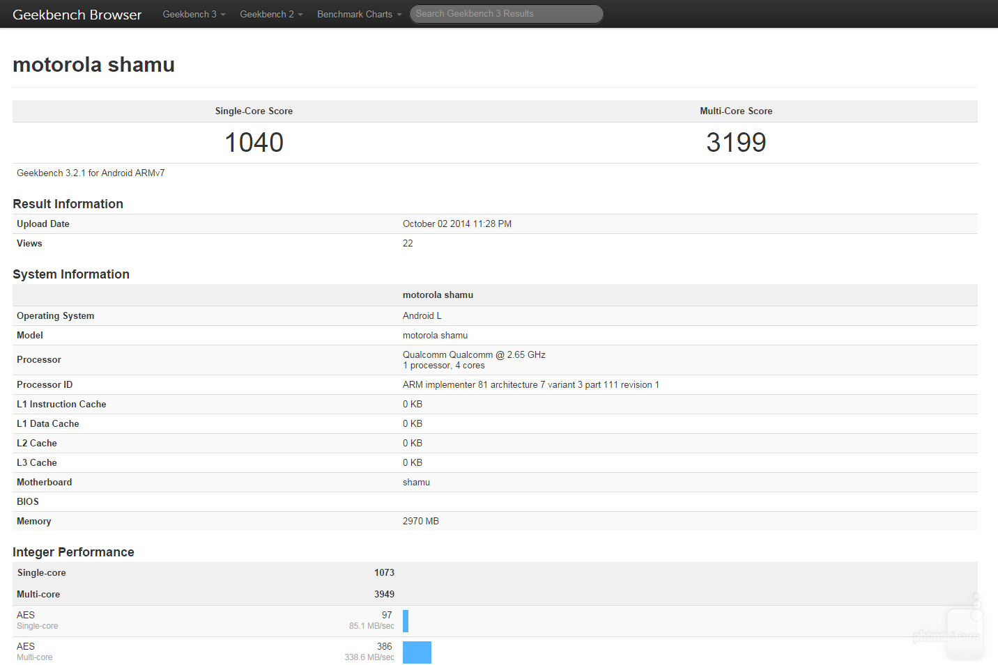 Смартфон Nexus 6 (Motorola Shamu): тесты производительности и данные CPU Z Nexus 6 (Motorola Shamu)