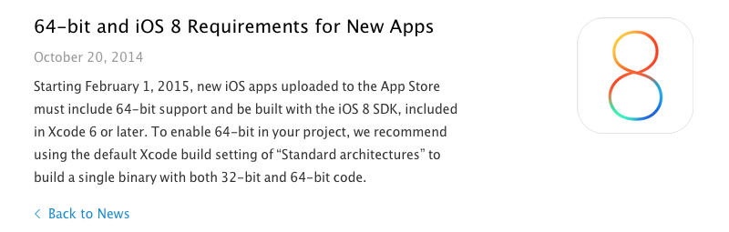 Apple обязала разработчиков создавать 64 битные приложения Apple обязала разработчиков создавать 64 битные приложения