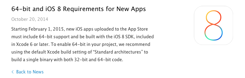 Apple обязала разработчиков создавать 64 битные приложения