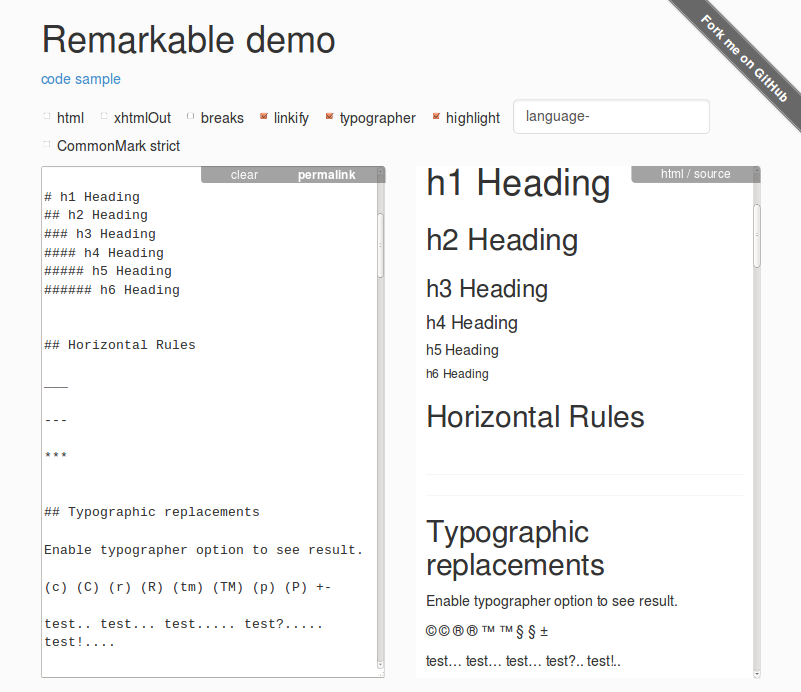 Remarkable — парсер markdown   CommonMark на стероидах