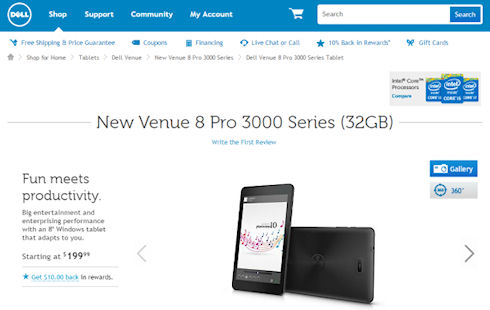 Стартовали продажи бюджетного Venue 8 Pro 3000 от Dell