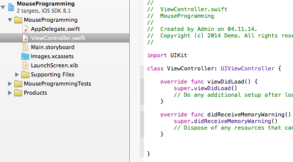 «Программирование мышкой» в XCode 6 для Swift