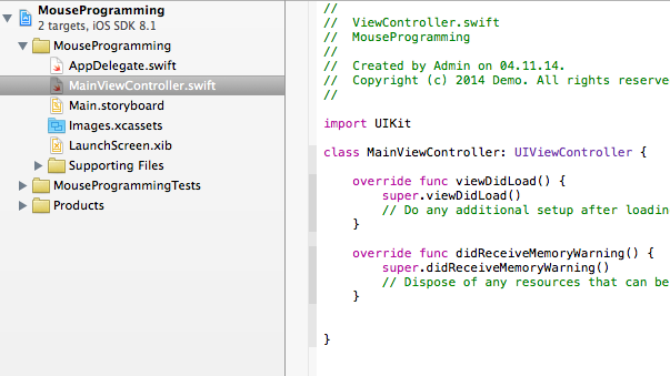 «Программирование мышкой» в XCode 6 для Swift