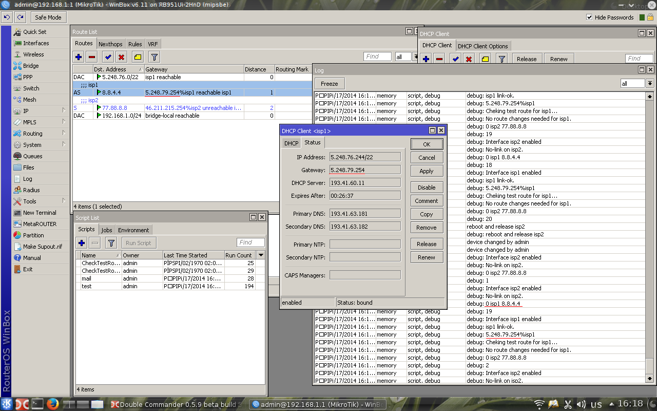 Mikrotik автоматическое переключение на резервный канал для динамического ip адреса (выдаваемого по DHCP) Mikrotik автоматическое переключение на резервный канал для динамического ip адреса (выдаваемого по DHCP)