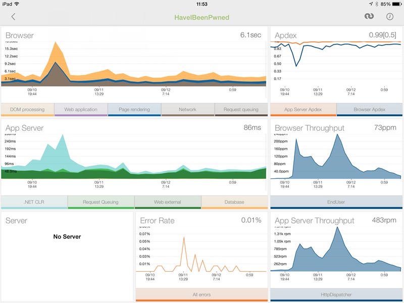 NewRelic dashboard on the iPad