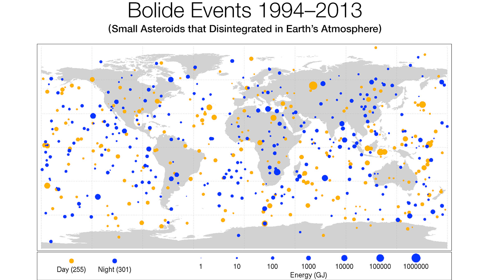 NASA опубликовало карту появления болидов в атмосфере Земли - 2
