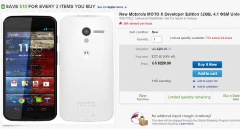 Цена Moto X 2013 Developer Edition сократилась в 2 раза