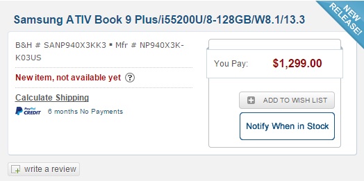Samsung Ativ Book 9 Plus с CPU Broadwell замечен в каталоге интернет-магазина