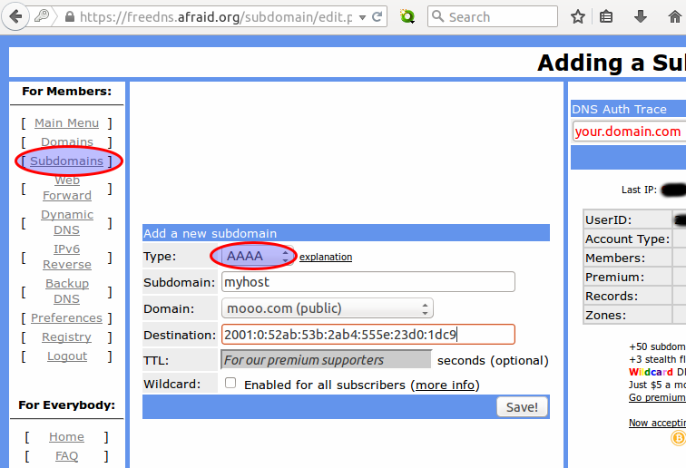 IPv6, miredo, dynamic DNS AAAA - 1