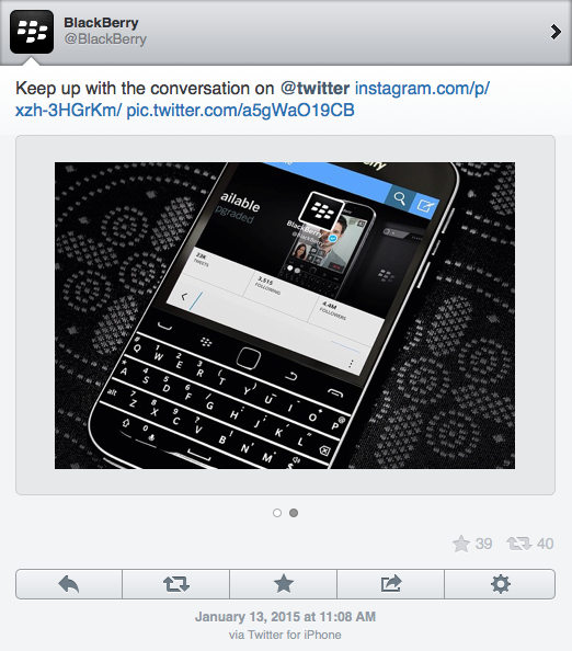 Сообщения в официальный twitter-аккаунт BlackBerry постились с iPhone - 2