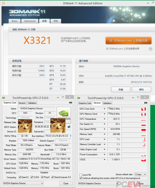 Видеокарта GeForce GTX 960 располагает 1024 ядрами CUDA и набирает P9960 баллов в 3DMark 11 - 3