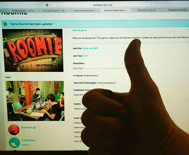 Страница Roomie на globalgamejam.org.