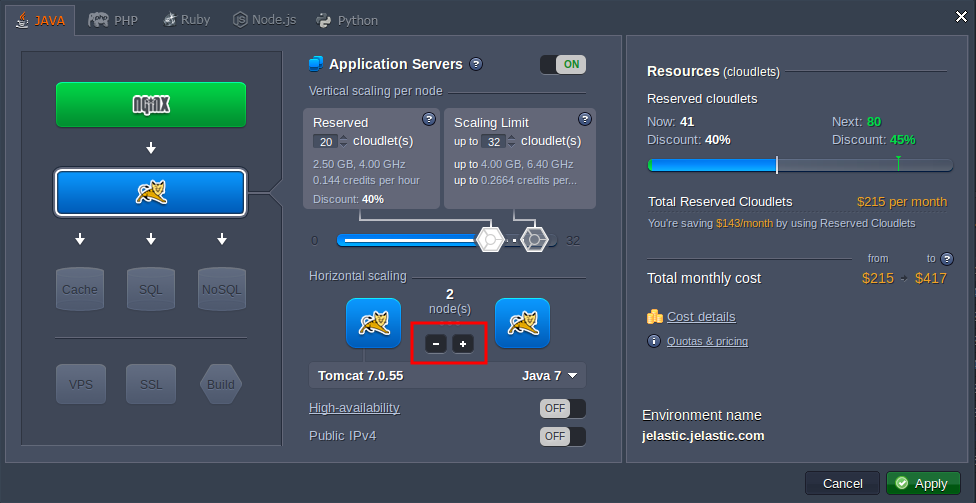 Обновление облачной платформы Jelastic 2.5 — масштабирование на лету - 4