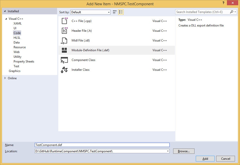 Создания Windows Runtime компонента на Visual C++ - 4
