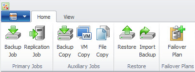 Пример возможных функций в панели Backup & Replication Пример возможных функций в панели Backup & Replication