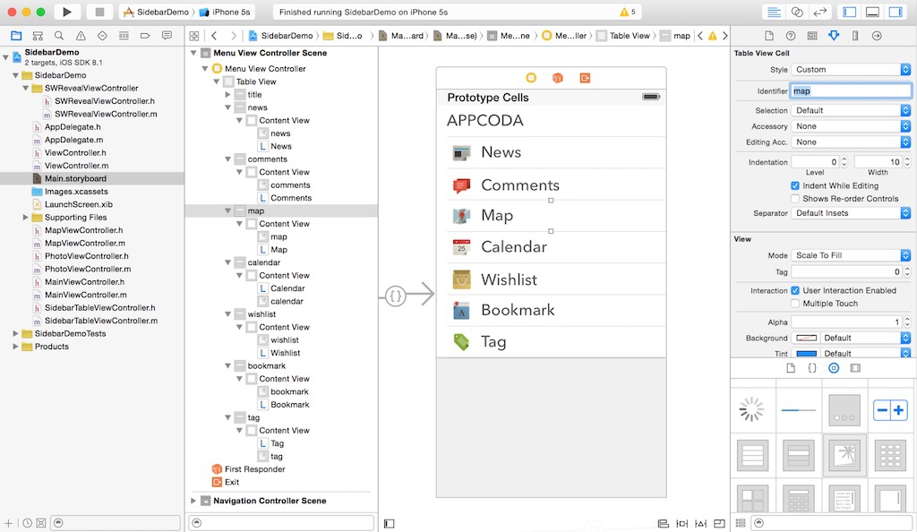 Добавляем панель бокового меню в свое iOS-приложение - 12 Добавляем панель бокового меню в свое iOS-приложение - 12