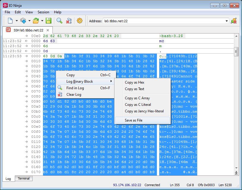 ssh log save as file