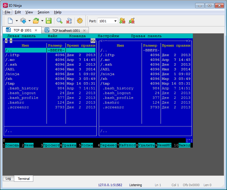 midnight commander on tcp listener