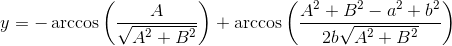 y=-arccos left( {frac {A}{sqrt {{A}^{2}+{B}^{2}}}} right) +arccos left( {frac {{A}^{2}+{B}^{2}-{a}^{2}+{b}^{2}}{2bsqrt {{A}^{2}+{ B}^{2}}}} right) Системы компьютерной алгебры: блеск, нищета или почему многие задачи не решаются «в лоб» - 18