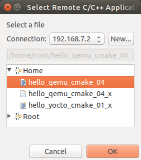 Eclipse->Debug Configurations - Main->Select remote application file