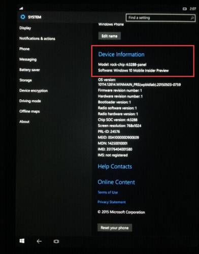 Windows 10 Mobile Rockchip RK3288