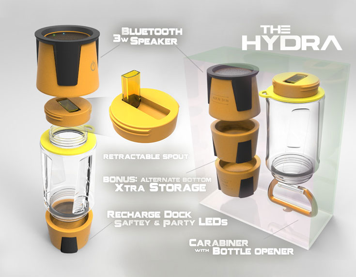 Hydra: бутылка, светильник, беспроводная акустическая система и мобильный аккумулятор в одном устройстве