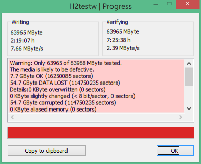 h2testw с подделкой