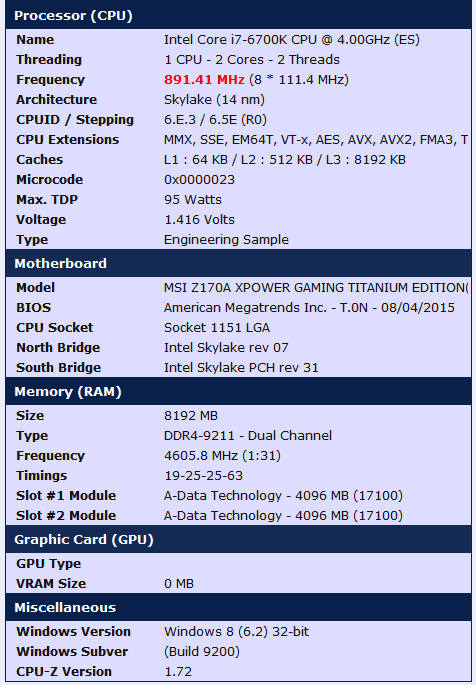 Рекорд разгона ОЗУ DDR4 в 4605 МГц был поставлен с платой MSI Z170A XPower Gaming Titanium Edition - 1