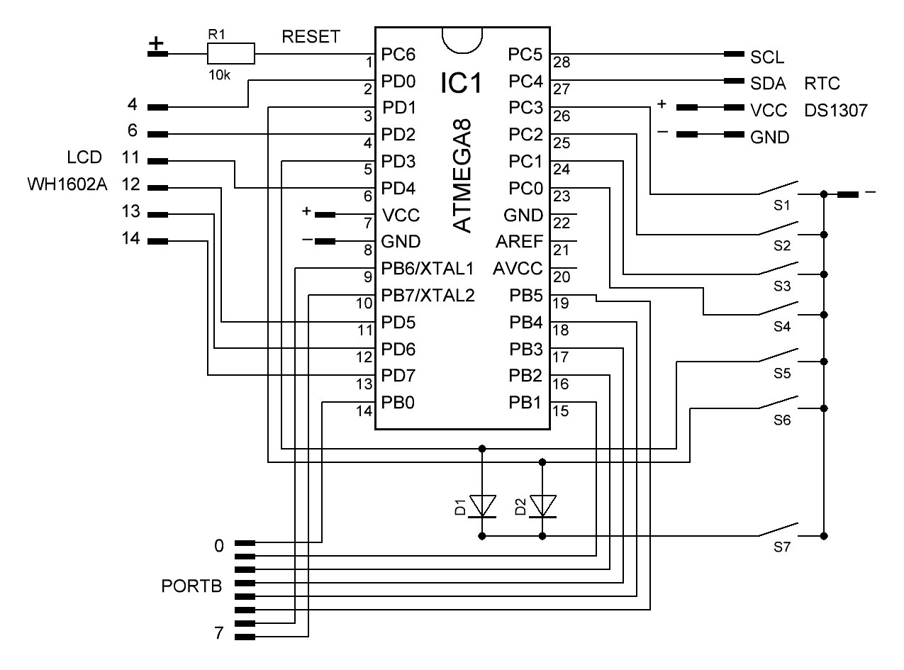 Схема часов на микроконтроллере atmega8