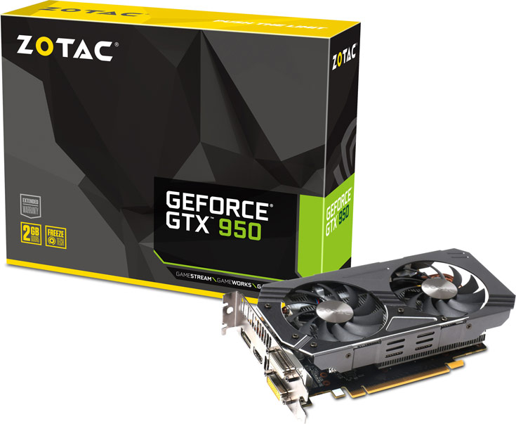 Одновременно представлены модели Zotac GeForce GTX 950 (ZT-90601-10L) и Zotac GeForce GTX 950 OC (ZT-90602-10M)