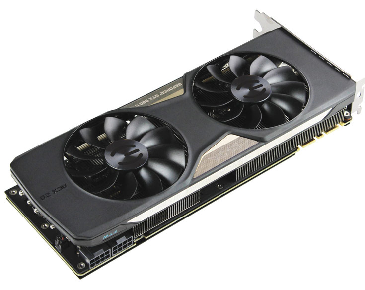 На тыльной стороне печатной платы 3D-карты EVGA GeForce GTX 980 Ti FTW ACX 2.0+ закреплена металлическая пластина