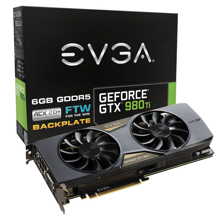 На тыльной стороне печатной платы 3D-карты EVGA GeForce GTX 980 Ti FTW ACX 2.0+ закреплена металлическая пластина