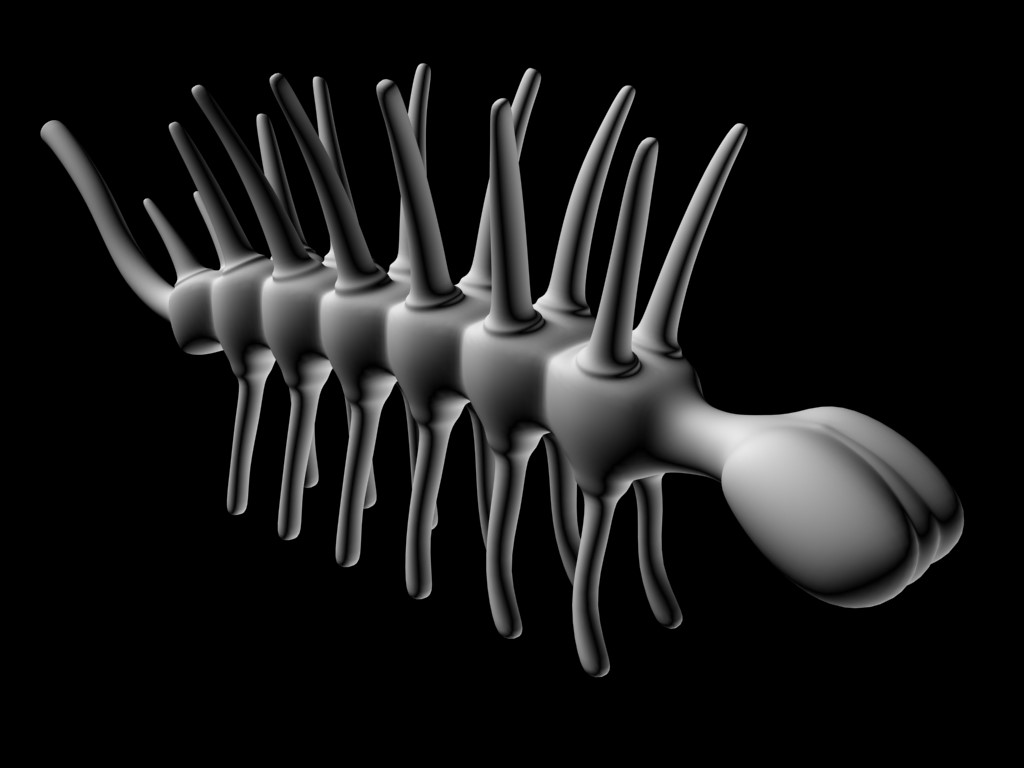 Реконструкция Hallucigenia sparsa, выполненная 3-D моделлером Е.Ю.Махневым.