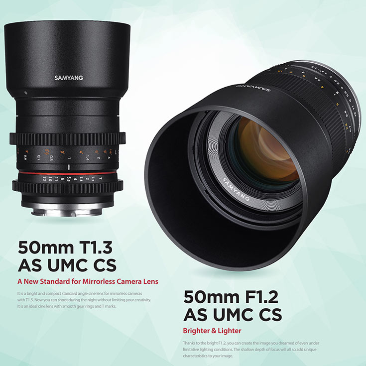 Объективы Samyang 21mm F1.4 ED AS UMC CS и Samyang 50mm F1.2 AS UMC CS предложены в обычных и «киношных» вариантах