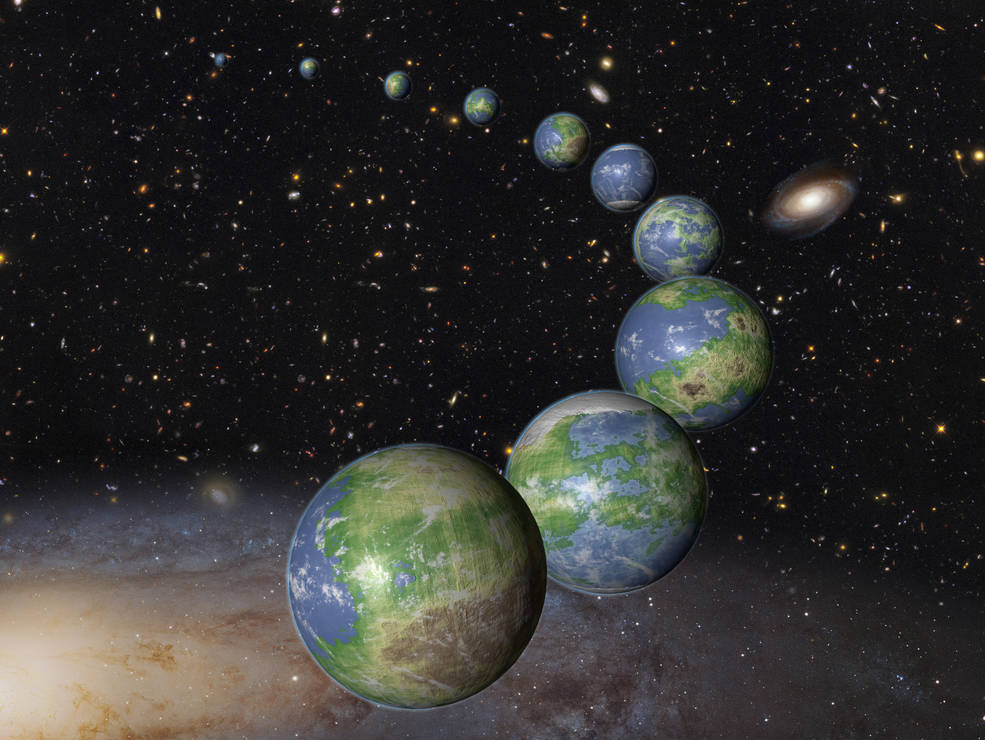 Большинству землеподобных планет еще только предстоит родиться - 1 arc of Earth-like planets against the cosmos