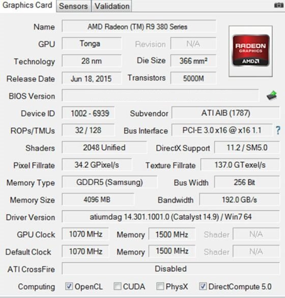 Карта AMD Radeon R9 380X набирает в пакете 3DMark11 X4024 балла