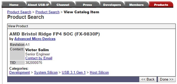 AMD FX-9830P семейства Bristol Ridge замечен в базе данных USB-IF