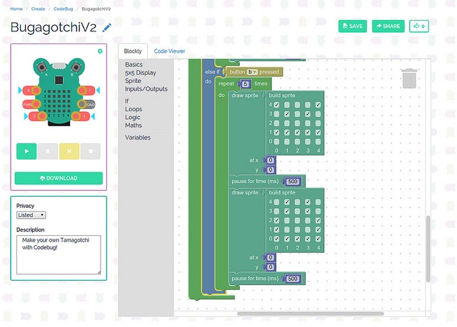 Создаем виртуального питомца из платы CodeBug - 2