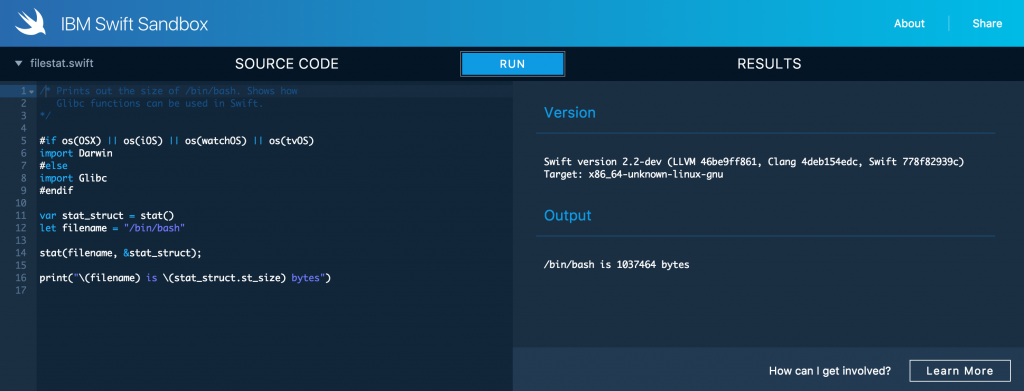 IBM Swift Sandbox — веб-песочница со Swift для тех, кто хочет разобраться в языке программирования от Apple - 1