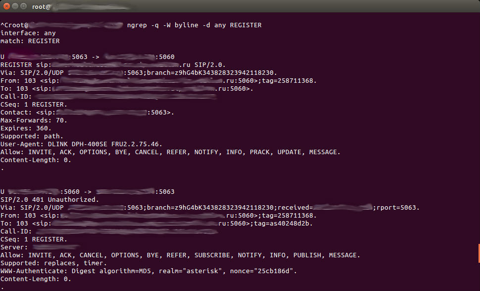 Asterisk: ngrep, sipgrep, sngrep, protocol diagram - 1