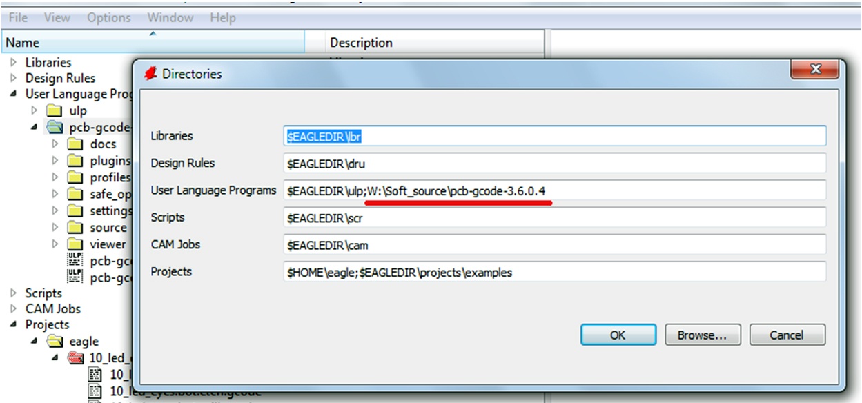 Directory options. PCB Factory. --Project-Directory option. Help и dir с библиотеками. Option Directories.