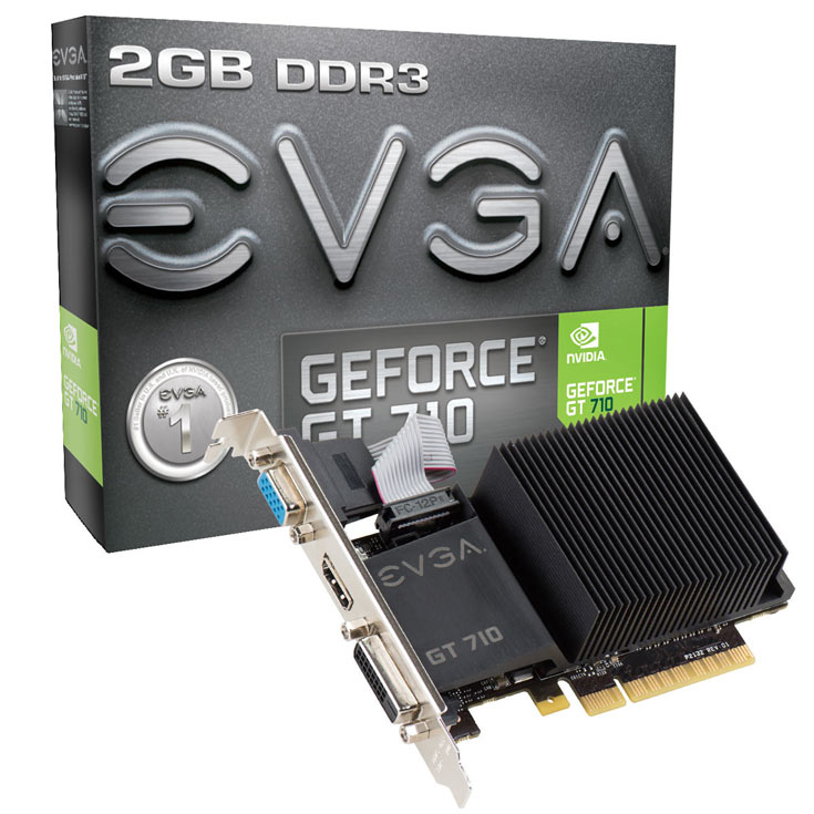 3D-карты EVGA GeForce GT 710 имеют по 1 или 2 ГБ памяти