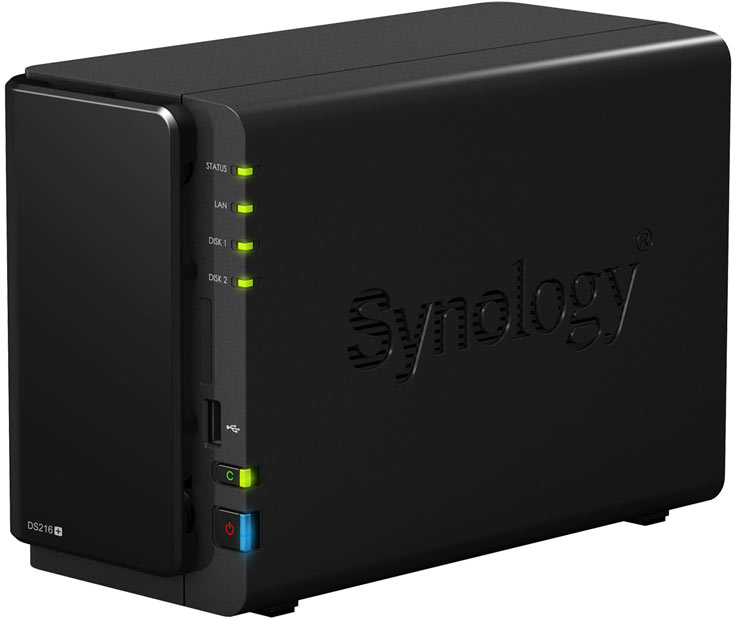 Сетевое хранилище Synology DS216+ рассчитано на два накопителя