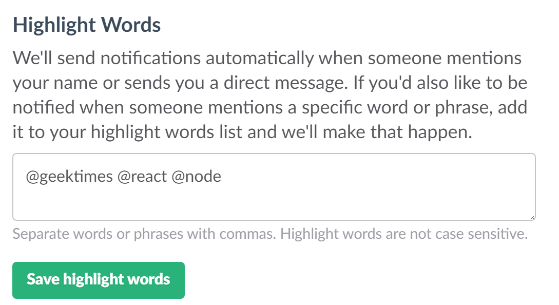 Группы в Slack - 2 Highlight Words