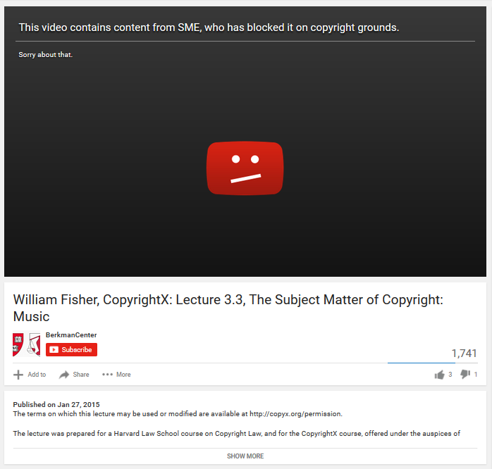 Курьезы копирайта: с YouTube удалена видеолекция об авторском праве по обвинению в нарушении авторского права - 1