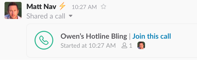 Slack Call Message