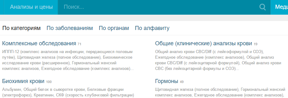 Каталог анализов LAB4U