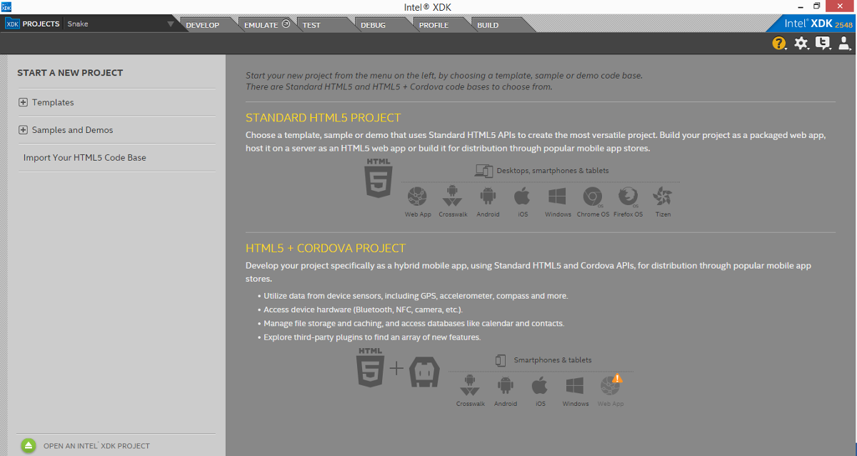 Разработка HTML5-игр в Intel XDK. Часть 1. Знакомство с XDK - 2 Разработка HTML5-игр в Intel XDK. Часть 1. Знакомство с XDK - 2