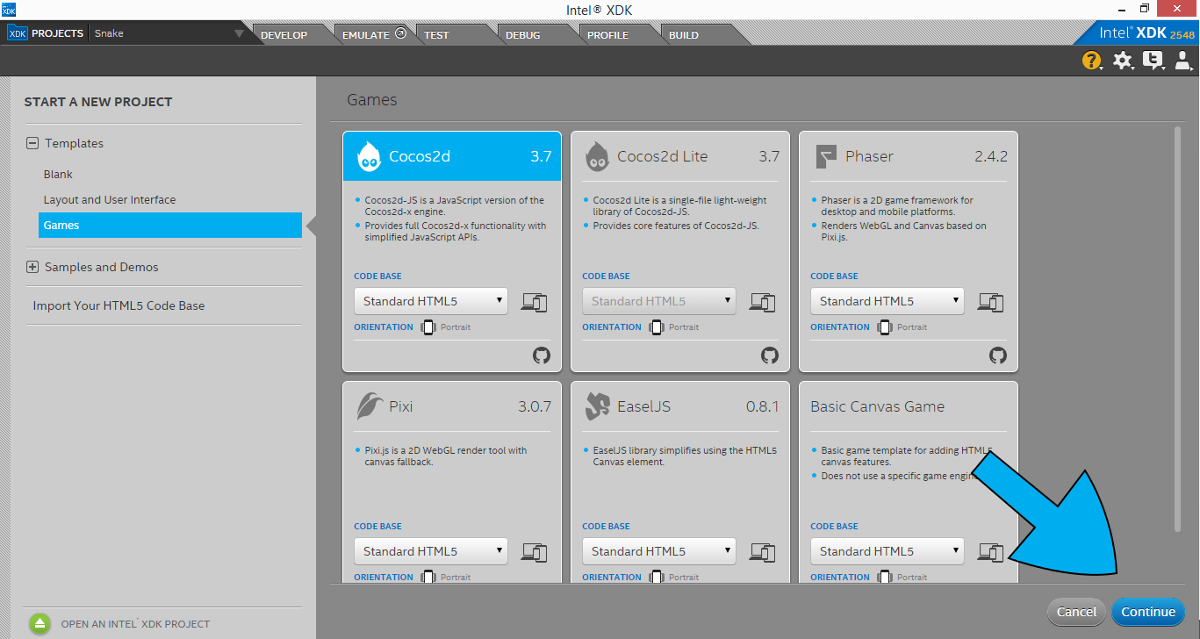 Разработка HTML5-игр в Intel XDK. Часть 1. Знакомство с XDK - 3 Разработка HTML5-игр в Intel XDK. Часть 1. Знакомство с XDK - 3