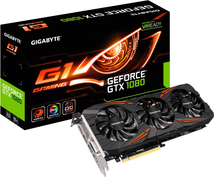 3D-карта GeForce GTX 1080 G1 Gaming (GV-N1080G1 Gaming-8GD) украшена полноцветной подсветкой логотипа